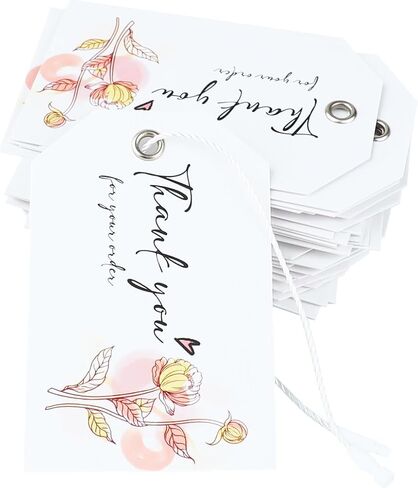 50 PCS Paper Gift Thank You Price Tags with Eyelets& String, White Gift Bag Tags Retail Hang Tags Labels for Gifts Wrapping Jewelry Clothing Sales, 2×3" (with Flower) in Saudi Arabia