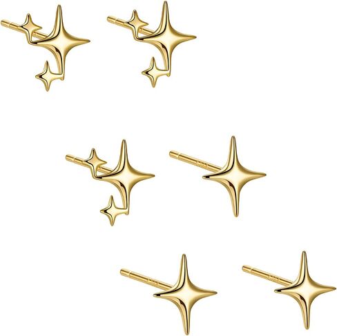 3 Pairs 925 Sterling Silver Stud Earrings High Polish Tiny Star Earrings Hypoallergenic Asymmetric Earrings for Women Girls in Saudi Arabia