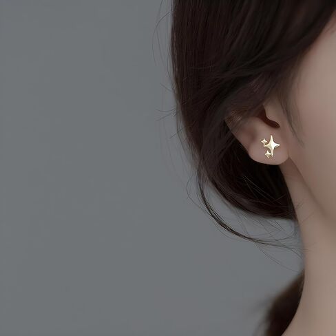 3 Pairs 925 Sterling Silver Stud Earrings High Polish Tiny Star Earrings Hypoallergenic Asymmetric Earrings for Women Girls in Saudi Arabia