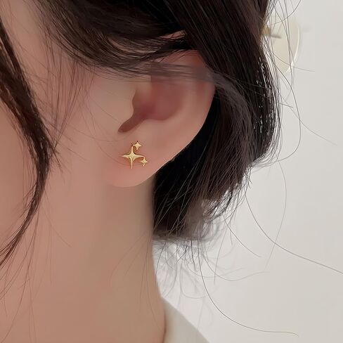 3 Pairs 925 Sterling Silver Stud Earrings High Polish Tiny Star Earrings Hypoallergenic Asymmetric Earrings for Women Girls in Saudi Arabia