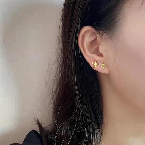 3 Pairs 925 Sterling Silver Stud Earrings High Polish Tiny Star Earrings Hypoallergenic Asymmetric Earrings for Women Girls in Saudi Arabia