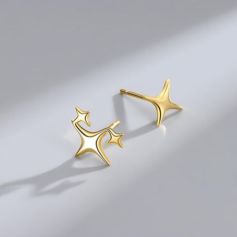 3 Pairs 925 Sterling Silver Stud Earrings High Polish Tiny Star Earrings Hypoallergenic Asymmetric Earrings for Women Girls in Saudi Arabia
