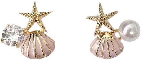 Beach Earrings for Women Tiny Colorful Starfish Seashell Faux Pearl Stud Earrings Rhinestone Wedding Bridesmaid Summer Beach Jewelry Gift for Teen Girls in Saudi Arabia