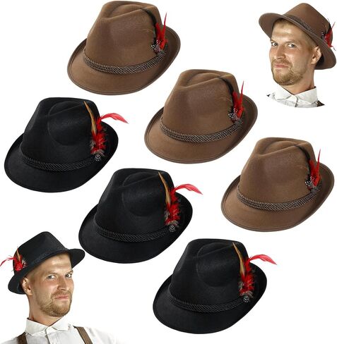 Funtery 6 Pieces Felt Bavarian Alpine Oktoberfest Hat Oktoberfest Alpine German Hats for Kids Adults Unisex Party in Kuwait