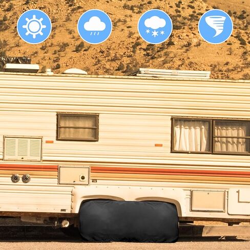 قطعتان من أغطية إطارات RV، تناسب الإطارات بقطر 30-32 بوصة، أغطية عجلات مزدوجة المحور لإطارات شاحنة مقطورة التخييم (أسود) in Saudi Arabia