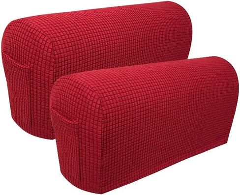 Sofa Armrest Covers Pack of 4 Sofa Arm Slipcovers with a Pocket Elastic Sofa Armrest Protector Removable Couch Arm Covers Anti-Slip Armrest Covers Christmas Decoration (Wine Red) in Saudi Arabia
