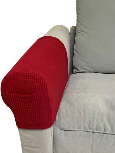 Sofa Armrest Covers Pack of 4 Sofa Arm Slipcovers with a Pocket Elastic Sofa Armrest Protector Removable Couch Arm Covers Anti-Slip Armrest Covers Christmas Decoration (Wine Red) in Saudi Arabia
