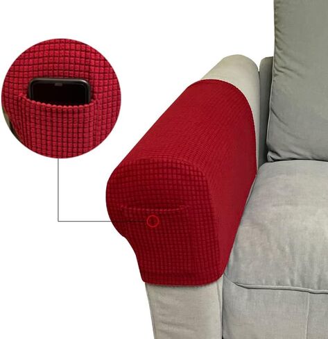 Sofa Armrest Covers Pack of 4 Sofa Arm Slipcovers with a Pocket Elastic Sofa Armrest Protector Removable Couch Arm Covers Anti-Slip Armrest Covers Christmas Decoration (Wine Red) in Saudi Arabia