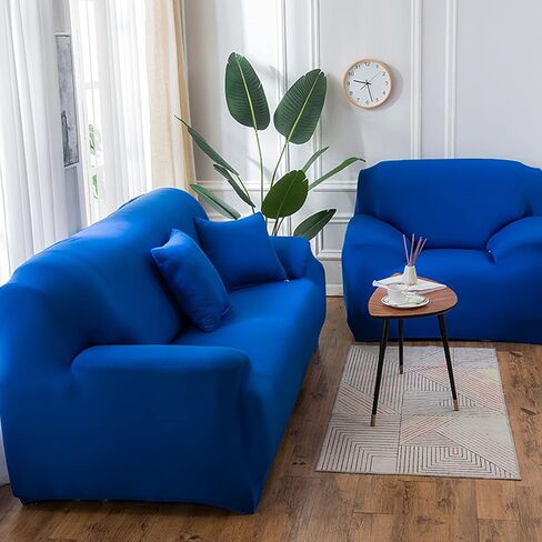 غطاء أريكة قابل للتمدد، أغطية أريكة تتسع لـ 2 وسادة أريكة ذات لون سادة وأغطية وسائد أريكة بلون أزرق ملكي (مقعدين من البوليستر) in Kuwait
