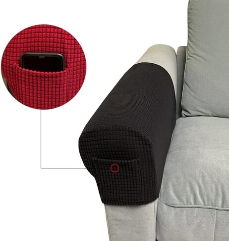 Sofa Armrest Covers Pack of 4 Sofa Arm Slipcovers with a Pocket Elastic Sofa Armrest Protector Removable Couch Arm Covers Anti-Slip Armrest Covers Christmas Decoration (Wine Red) in Saudi Arabia