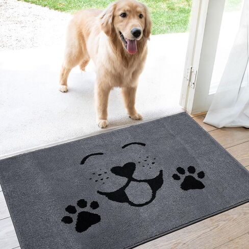 Dirt Trapper Inside Door Mat, Smiling Face Non-Slip Machine Washable Rugs for Entryway, Dog Mat, Super Absorbent Area Rug for Muddy Wet Shoes and Paws, Shoes Scraper, 24" x 35.5'', Gray in Saudi Arabia