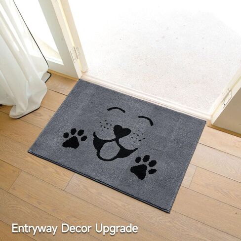 Dirt Trapper Inside Door Mat, Smiling Face Non-Slip Machine Washable Rugs for Entryway, Dog Mat, Super Absorbent Area Rug for Muddy Wet Shoes and Paws, Shoes Scraper, 24" x 35.5'', Gray in Saudi Arabia