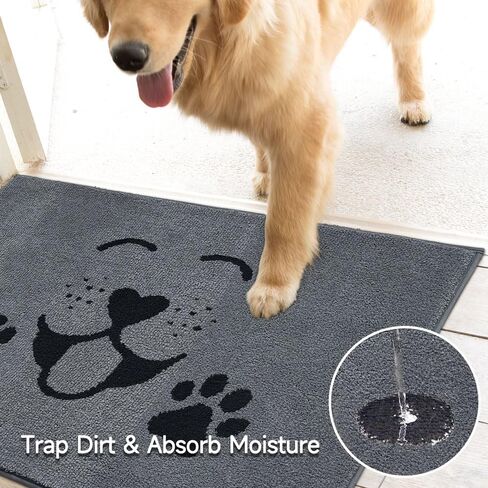 Dirt Trapper Inside Door Mat, Smiling Face Non-Slip Machine Washable Rugs for Entryway, Dog Mat, Super Absorbent Area Rug for Muddy Wet Shoes and Paws, Shoes Scraper, 24" x 35.5'', Gray in Saudi Arabia