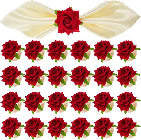 100 Pcs Flower Napkin Rings Red Rose Napkin Rings Handicraft Flower Napkin Rings Red Flower Napkin Holders Buckles Table Decor for Christmas Valentine's Banquet Wedding Birthday Party in Saudi Arabia