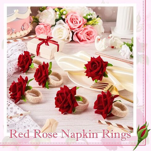 100 Pcs Flower Napkin Rings Red Rose Napkin Rings Handicraft Flower Napkin Rings Red Flower Napkin Holders Buckles Table Decor for Christmas Valentine's Banquet Wedding Birthday Party in Saudi Arabia