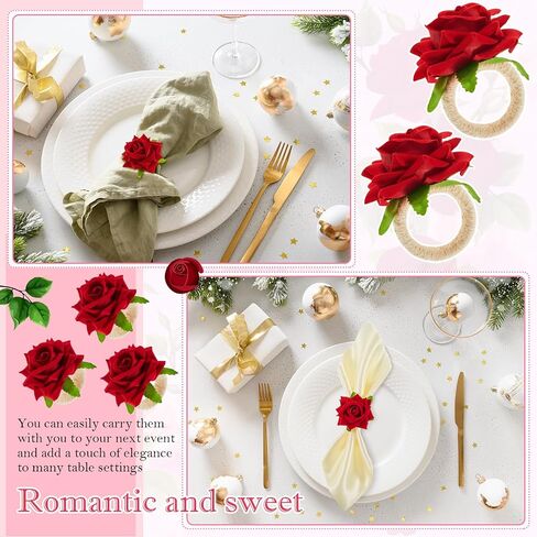 100 Pcs Flower Napkin Rings Red Rose Napkin Rings Handicraft Flower Napkin Rings Red Flower Napkin Holders Buckles Table Decor for Christmas Valentine's Banquet Wedding Birthday Party in Saudi Arabia