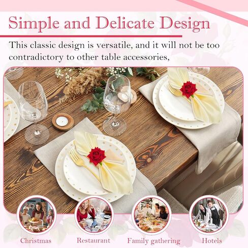 100 Pcs Flower Napkin Rings Red Rose Napkin Rings Handicraft Flower Napkin Rings Red Flower Napkin Holders Buckles Table Decor for Christmas Valentine's Banquet Wedding Birthday Party in Saudi Arabia