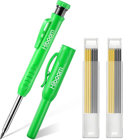 Hiboom Dunkive Carpenter Pencil Set with 12 Refills and Protective Cap, Long Nosed Deep Hole Construction Pencil Built in Sharpener for Carpenter Woodworking Marking Architect Project, Green in Saudi Arabia