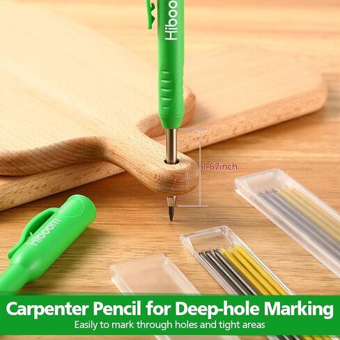 Hiboom Dunkive Carpenter Pencil Set with 12 Refills and Protective Cap, Long Nosed Deep Hole Construction Pencil Built in Sharpener for Carpenter Woodworking Marking Architect Project, Green in Saudi Arabia