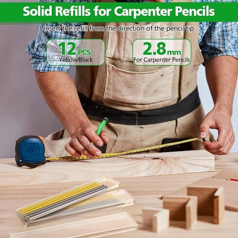 Hiboom Dunkive Carpenter Pencil Set with 12 Refills and Protective Cap, Long Nosed Deep Hole Construction Pencil Built in Sharpener for Carpenter Woodworking Marking Architect Project, Green in Saudi Arabia
