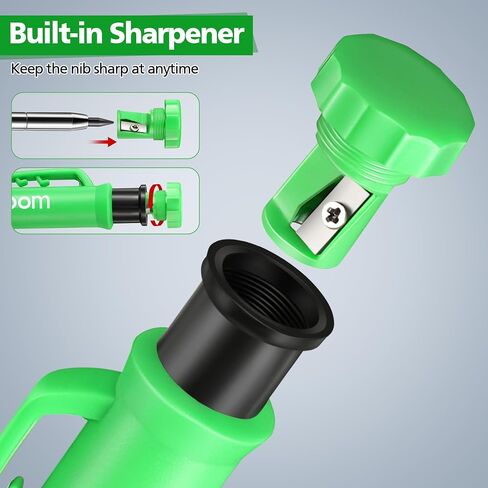 Hiboom Dunkive Carpenter Pencil Set with 12 Refills and Protective Cap, Long Nosed Deep Hole Construction Pencil Built in Sharpener for Carpenter Woodworking Marking Architect Project, Green in Saudi Arabia