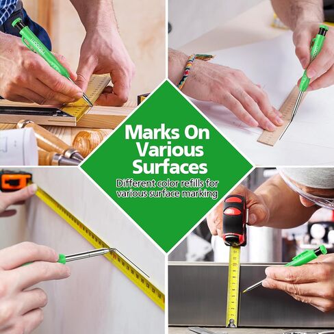 Hiboom Dunkive Carpenter Pencil Set with 12 Refills and Protective Cap, Long Nosed Deep Hole Construction Pencil Built in Sharpener for Carpenter Woodworking Marking Architect Project, Green in Saudi Arabia
