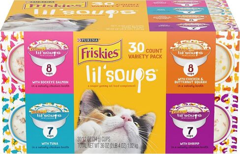 Purina Friskies Natural, Grain Free Wet Cat Complement, Lil' Soups With Chicken & Butternut Squash in Broth - (8) 1.2 oz. Cups in Saudi Arabia