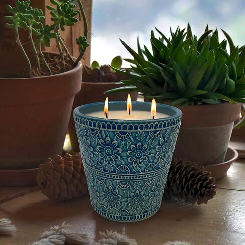 Delicate Porcelain Scented Candle, Natural Eucalyptus & Peppermint Essential Oils and Natural Soy Wax Aromatherapy Candle, Non-Toxic Smokeless Candle for Indoor, Patio, Backyard, Outdoor, Camping in Saudi Arabia
