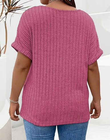 Womens Plus Size Short Sleeve Zipper V Neck Tops Loose Fit Tunic Shirts Summer 2XL-5XL in Saudi Arabia