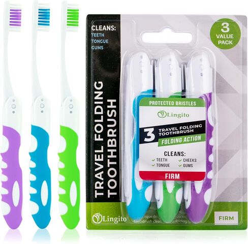 Lingito Travel Toothbrush, Folding Toothbrush Built in Cover, Travel Size Toothbrush for Hiking, Camping, Traveling, Portable Toothbrushes, Collapsible Travel Toothbrush Kit (3 Pack Soft-Multicolor) in Kuwait