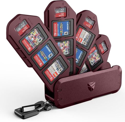 Dexnor Game Card Case for Nintendo Switch, OLED, Lite Games, Portable Shockproof Hard Shell Storage Protective Case with 4 Foldable Layers & Carabiner & 12 Game Card Slots and 4 Micro SD Card Slots (Red) in Saudi Arabia