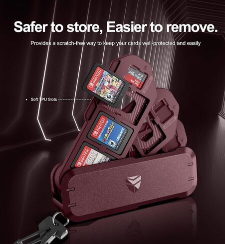 Dexnor Game Card Case for Nintendo Switch, OLED, Lite Games, Portable Shockproof Hard Shell Storage Protective Case with 4 Foldable Layers & Carabiner & 12 Game Card Slots and 4 Micro SD Card Slots (Red) in Saudi Arabia