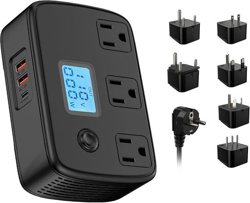 محول السفر العالمي 220 فولت إلى 110 فولت مع PD30W+2 QC3.0+3 منافذ تيار متردد، محول جهد 250 وات مع عرض الجهد الكهربي والقوة الكهربائية، مجموعة محول محول الطاقة للاتحاد الأوروبي/المملكة المتحدة/إيطاليا/أستراليا/آسيا/جنوب أفريقيا in Kuwait