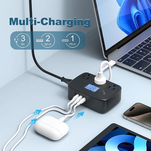 محول السفر العالمي 220 فولت إلى 110 فولت مع PD30W+2 QC3.0+3 منافذ تيار متردد، محول جهد 250 وات مع عرض الجهد الكهربي والقوة الكهربائية، مجموعة محول محول الطاقة للاتحاد الأوروبي/المملكة المتحدة/إيطاليا/أستراليا/آسيا/جنوب أفريقيا in Kuwait