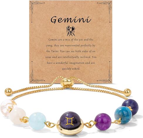 Zodiac Bracelets for Women 18K Gold Plated Natural Stone Zodiac Sign Bracelets Gemstone Beads Healing Crystal Bracelets Constellation Horoscope Jewelry Gifts in Kuwait
