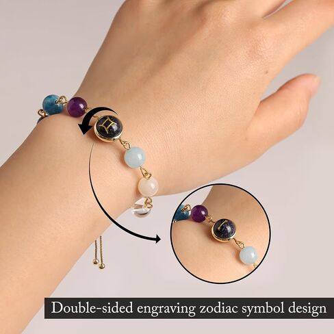 Zodiac Bracelets for Women 18K Gold Plated Natural Stone Zodiac Sign Bracelets Gemstone Beads Healing Crystal Bracelets Constellation Horoscope Jewelry Gifts in Kuwait
