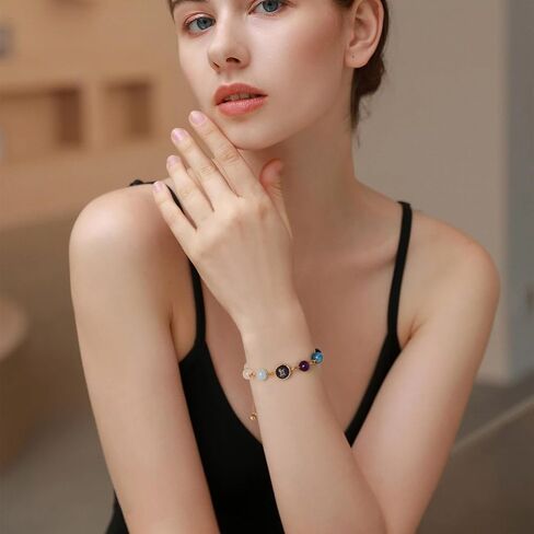 Zodiac Bracelets for Women 18K Gold Plated Natural Stone Zodiac Sign Bracelets Gemstone Beads Healing Crystal Bracelets Constellation Horoscope Jewelry Gifts in Kuwait