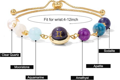 Zodiac Bracelets for Women 18K Gold Plated Natural Stone Zodiac Sign Bracelets Gemstone Beads Healing Crystal Bracelets Constellation Horoscope Jewelry Gifts in Kuwait