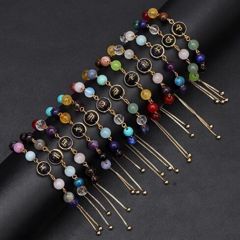 Zodiac Bracelets for Women 18K Gold Plated Natural Stone Zodiac Sign Bracelets Gemstone Beads Healing Crystal Bracelets Constellation Horoscope Jewelry Gifts in Kuwait