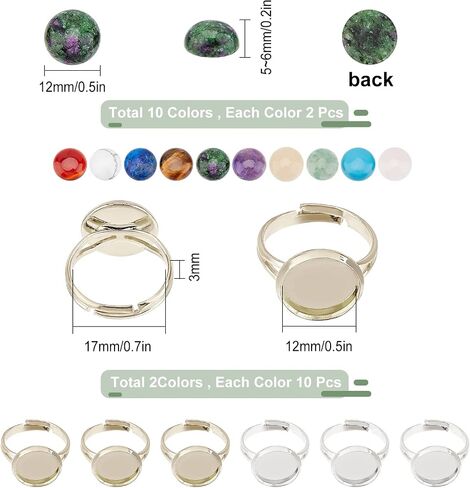 SUNNYCLUE 1 Box 30Pcs DIY 15 Sets Adjustable Finger Ring Blank Bases Synthetic Turquoise Cabochons Ring Settings for Jewelry Making Finger Ring Making Kit Brass Ring Blanks Adult Craft Silver Color in Saudi Arabia