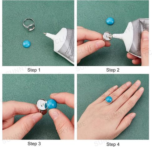 SUNNYCLUE 1 Box 30Pcs DIY 15 Sets Adjustable Finger Ring Blank Bases Synthetic Turquoise Cabochons Ring Settings for Jewelry Making Finger Ring Making Kit Brass Ring Blanks Adult Craft Silver Color in Saudi Arabia