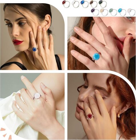 SUNNYCLUE 1 Box 30Pcs DIY 15 Sets Adjustable Finger Ring Blank Bases Synthetic Turquoise Cabochons Ring Settings for Jewelry Making Finger Ring Making Kit Brass Ring Blanks Adult Craft Silver Color in Saudi Arabia