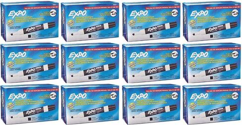 EXPO 80001 Low Odor Chisel Point Dry Erase Markers, Low Odor Alcohol-Based Ink, Designed for Whiteboards, and Glass, Black, 12 Units per Box, Pack of 12 Boxes, 144 Markers Total in Saudi Arabia