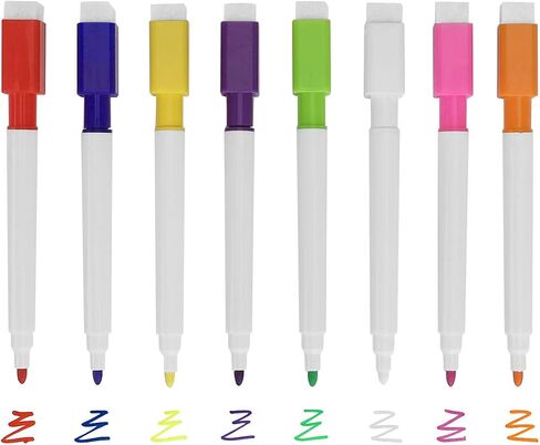 8pcs Wet Erase Colored Chalk Pen with Board Eraser,Non-Toxic Liquid Ink Marker,Magnetic Marker for Blackboard,Whiteboard,Fridge MessageBoard, Magnetic Skicker in Saudi Arabia