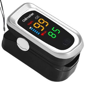 Pulse Oximeter Fingertip, Heart Rate Monitor with Large LED Display, Blood Oxygen Saturation Monitor for Adults and Kids, Accurate Fast SPo2 Reading Oxygen Meter with Lanyard (Black-Silver)