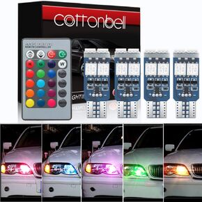 194 W5W 168 RGB T10 LED Light Bulb with Remote Control Atmosphere Lights for Car Interior/Map/Dome/Door/License Plate Light Courtesy Lights 4-Pack