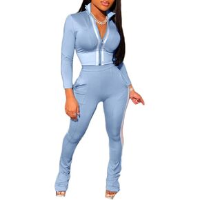 Womens Striped Two Piece Outfit Tracksuits Casual Zip Up Jackets + Bodycon Long Pants Set Sweatsuits