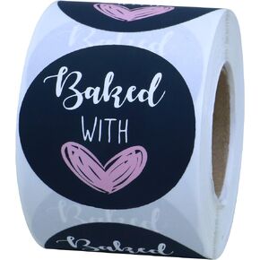 Hybsk Baked with Love Stickers 2 inch Round Stickers for Bakeries Bake Sales Gifts Presents Weddings Baby Showers Events Baking Stickers 300 per Roll