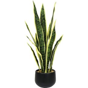 Ollain Artificial Snake Plant with Potted 23.6" Fake Plastic Sansevieria Faux Plants in Pot for Outdoor Window Box Verandah Planter Indoor Outside Home Garde Office Room Gardening Decoration