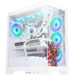 SAMA NEVIEW 4503 White Airflow Full Tower Case ATX PC Gaming Case Dual Tempered Glass 4X12CM ARGB Fan Pre-Install USB3.0X2 Type C Included 360mm AIO Support at Top